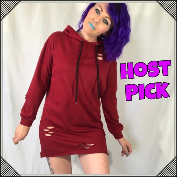 Planet Gold Dresses & Skirts - Punk * Ripped distressed Dress * Red Hoodie * cute